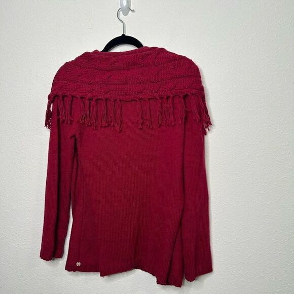 Pure Handknit Women’s Red Fringe Cowl Neck Cotton Sweater Size S/M - Picture 7 of 13